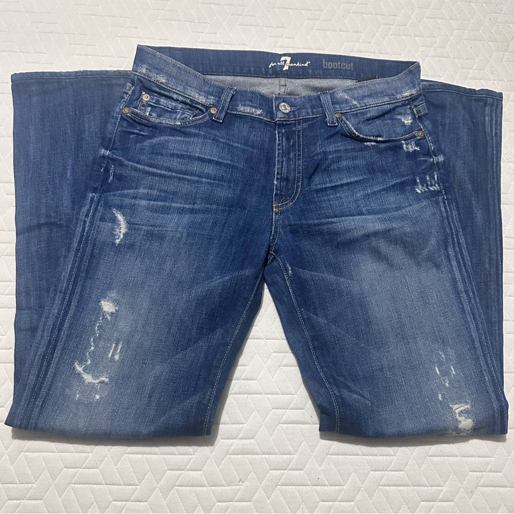 7 For All Mankind Distressed Boot Cut Jeans - Picture 2 of 8